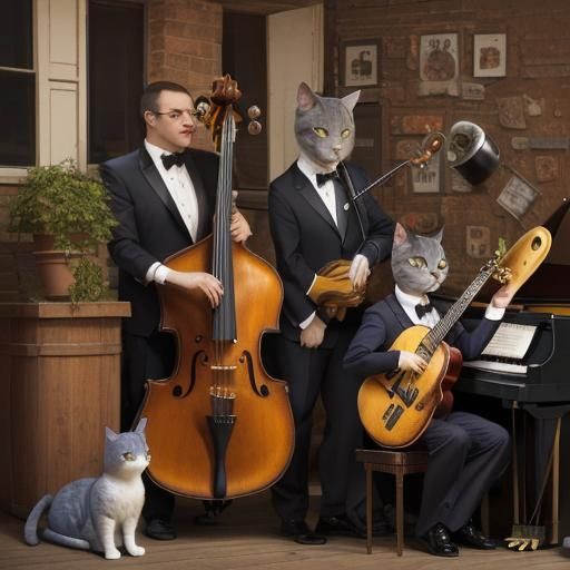 Anthropomorphic Cats Jazz Band in Alley