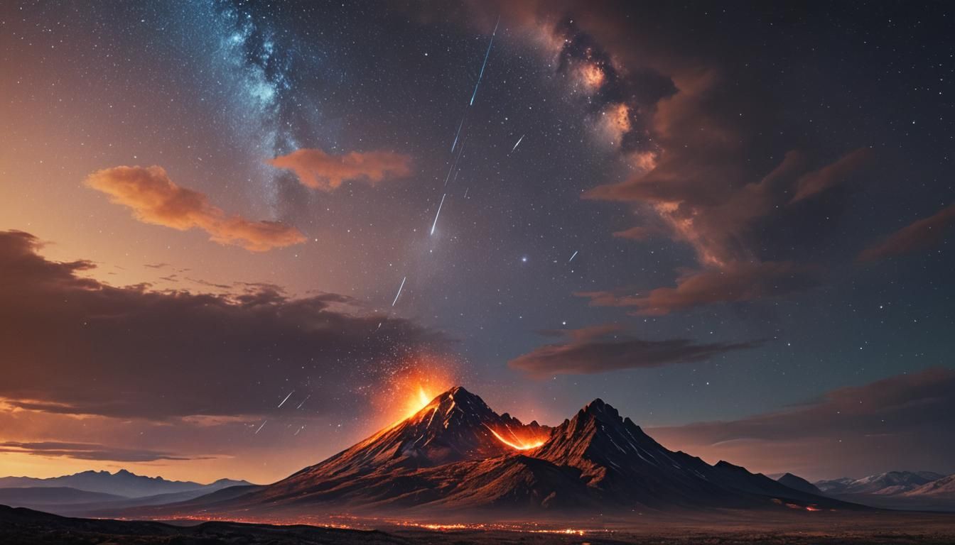 Apocalyptic Meteor Shower Over Barren Mountain: Digital Art