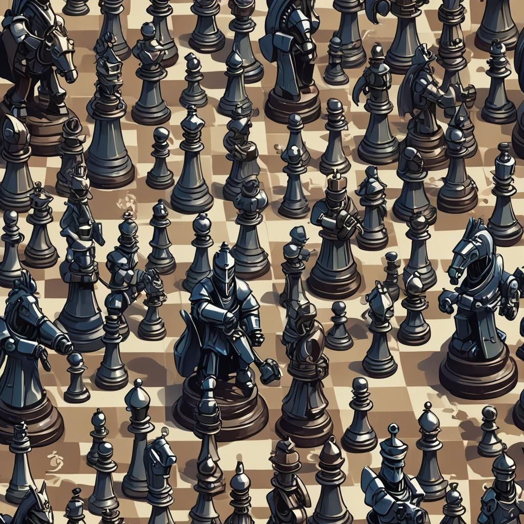 Chessboard with Sci-Fi Weapons in Anime Style