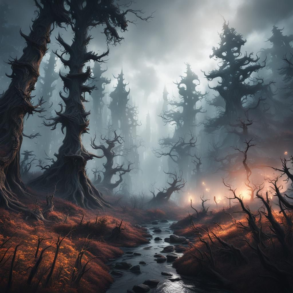 Cursed Forest: Black Fog in Detailed Matte Painting