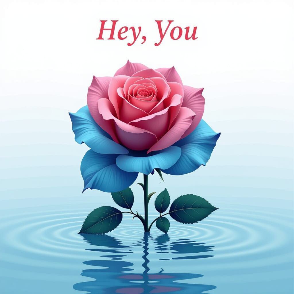 Blue Rose Silhouette with Wavy Reflection in Digital Art