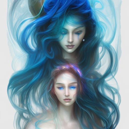 Exotic Indigo Jellyfish Woman in Deep Sea