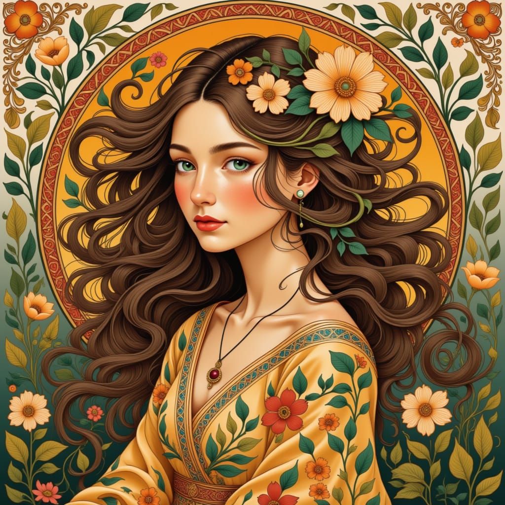 Nature Goddess in Folk Art Nouveau Style