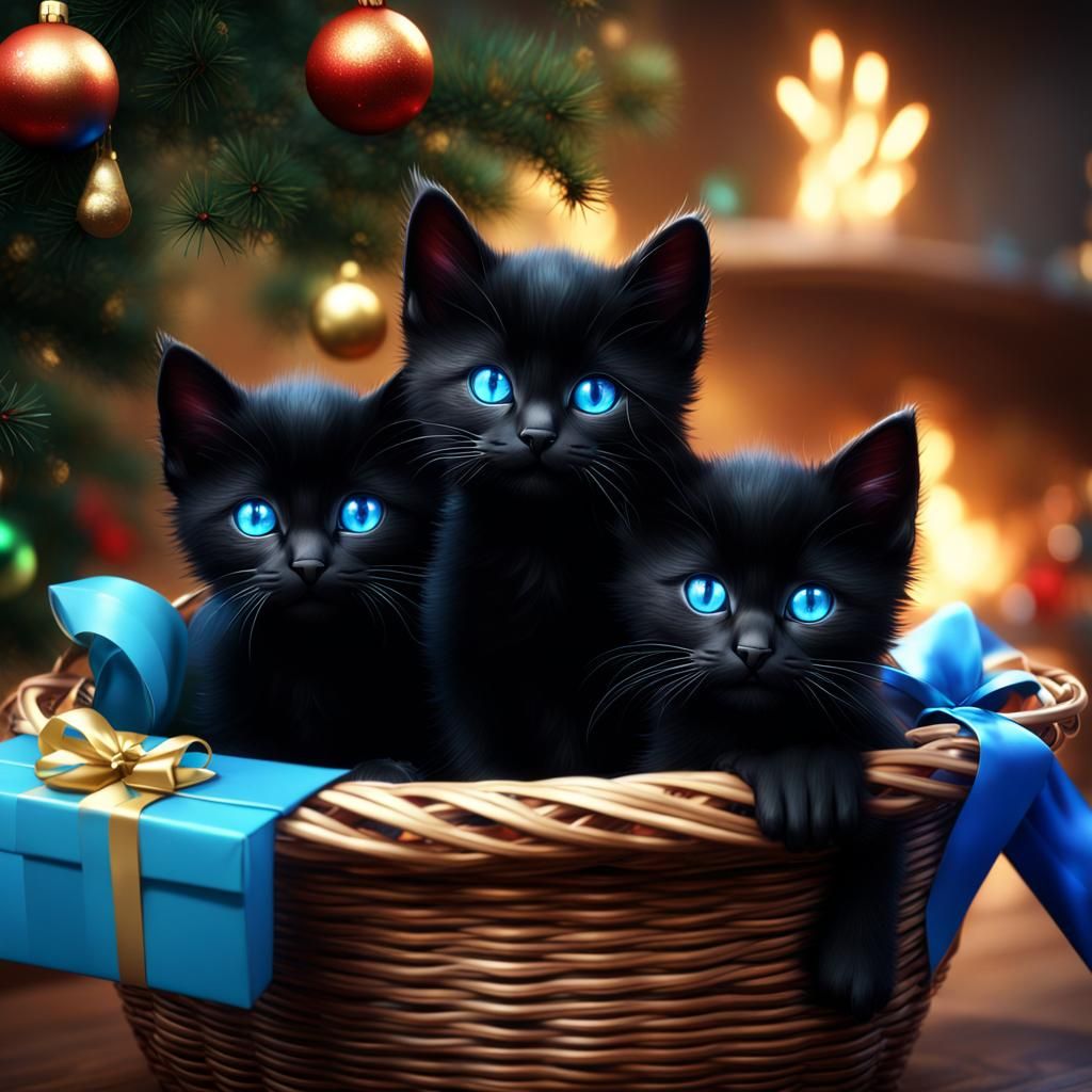 Kittens with Blue Eyes on Christmas Morning
