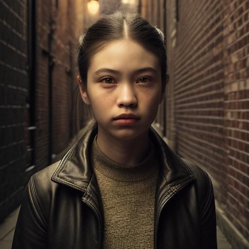 Introspective Girl in Atmospheric Alleyway Portrait