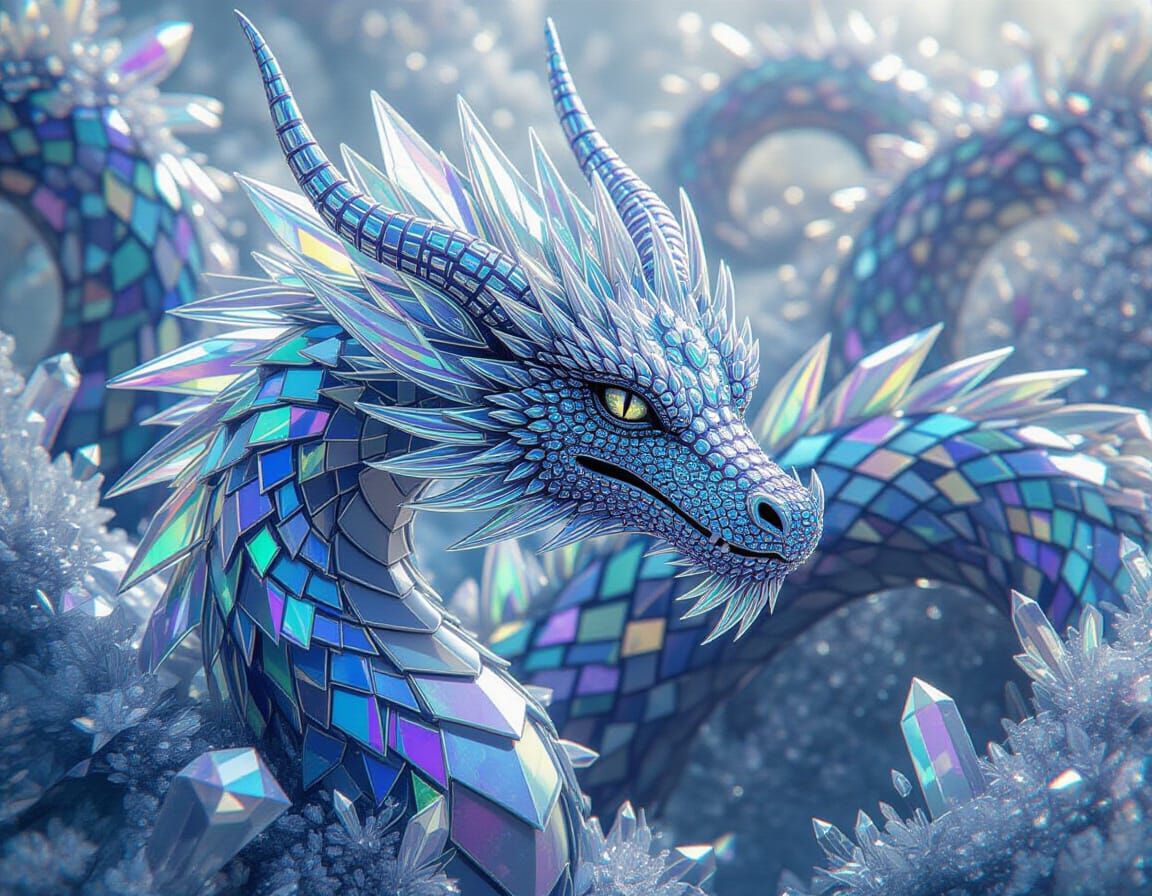 Epic Crystalline Dragon in Fractal Arabesque Wide Shot