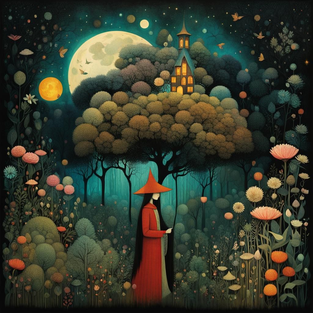 Night-Scented Stock in Folk Art Style