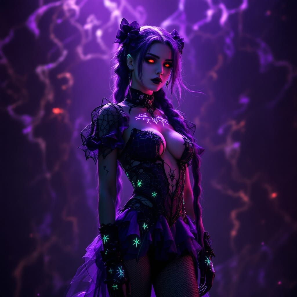 Goth Demonhunters with Glowing Tattoos on Dark Stage