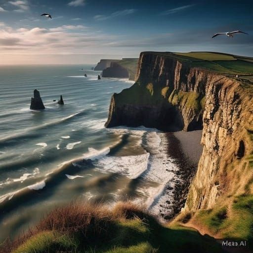 Ethereal Coastline Landscape in Atmospheric Oil Painting Sty...