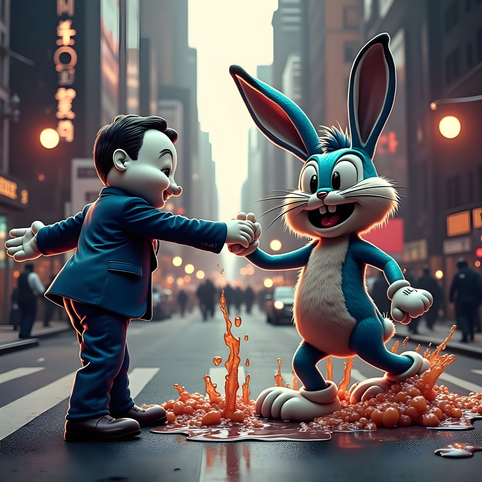 Melting Cartoon Character Meets Man in 1960s-Inspired Scene