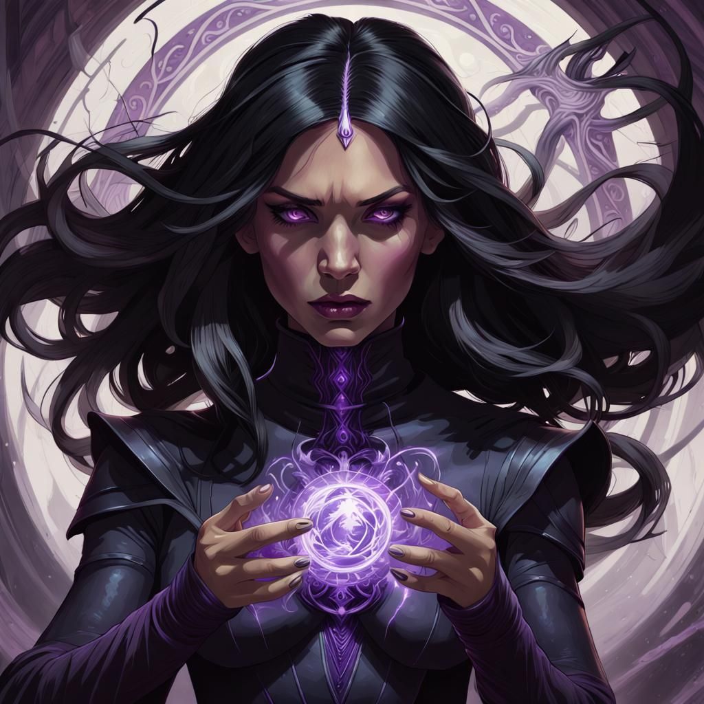 Shadow Sorceress Portrait with Purple Energy