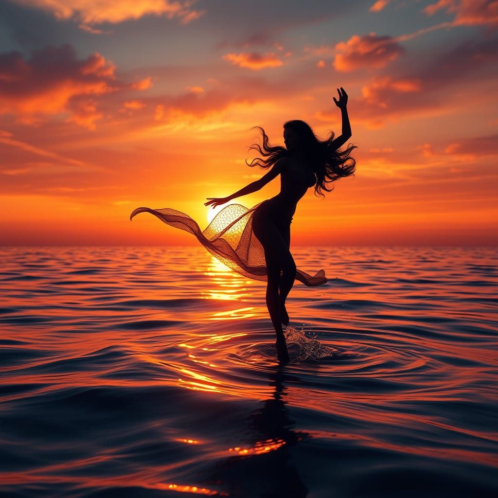 Siren's Sunset Dance in Hyper-Realistic Style