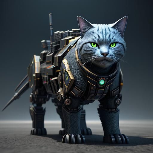 Futuristic Fantasy Cat with Intricate Mech Details