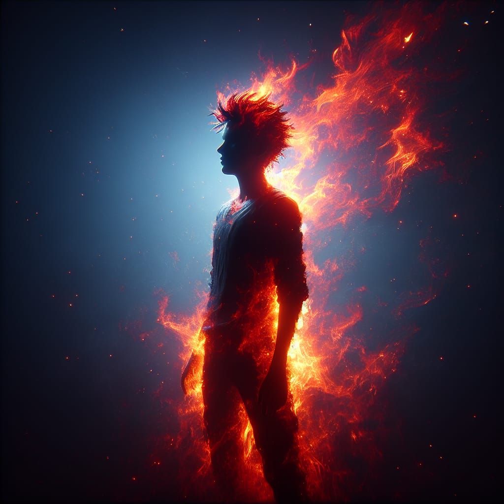 Silhouette Engulfed in Flames: Matte Painting Concept Art