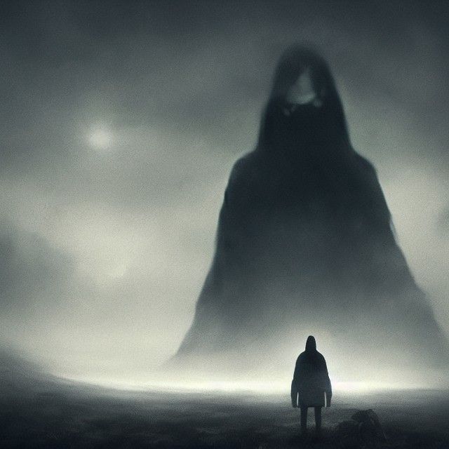 Ominous Giant Monster Gazes Down, Horror Art