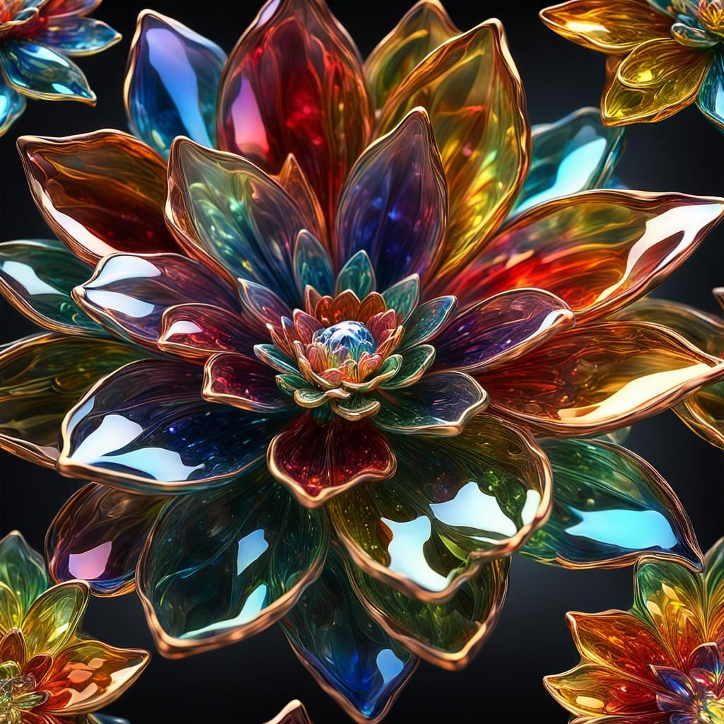 Glass Flower in Vibrant Kaleidoscope Effect