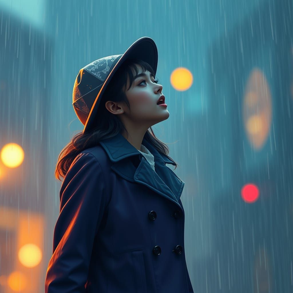 Woman Singing in Rain: Digital Art