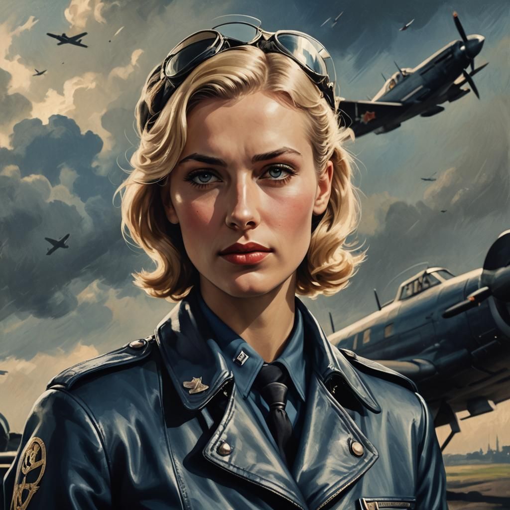 Young WWII Pilot in German Expressionist Style