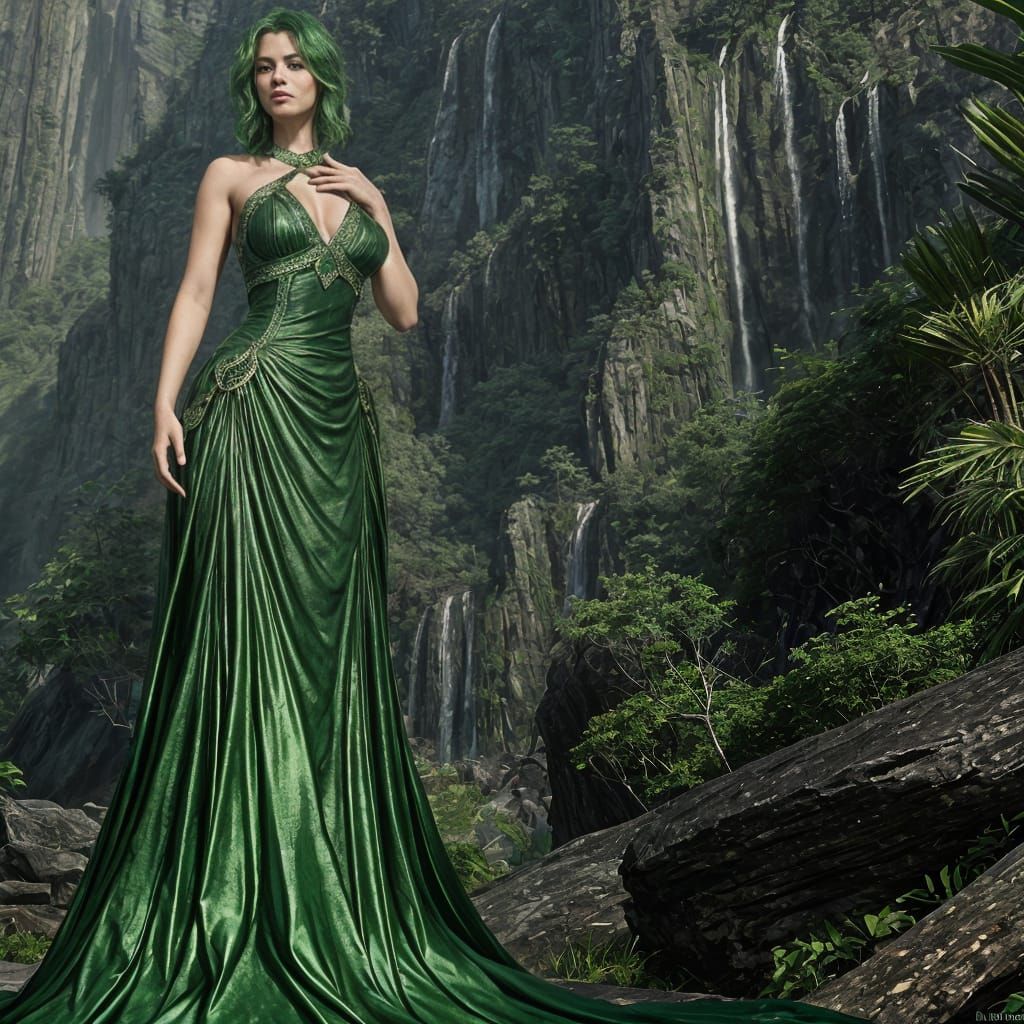 Emerald Dress: Detailed Matte Painting in Fantasy Style