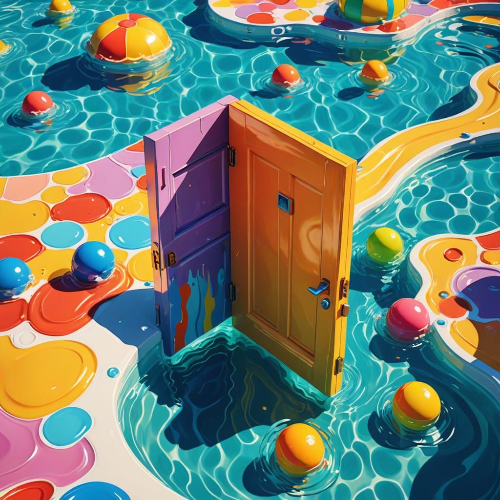 Door Floats in Children's Pool: Expressionist Digital Art