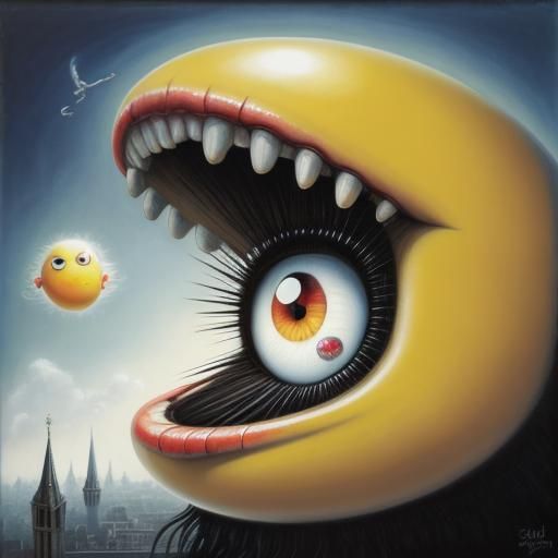 Botero-esque Surreal Creature with Fried Eggs