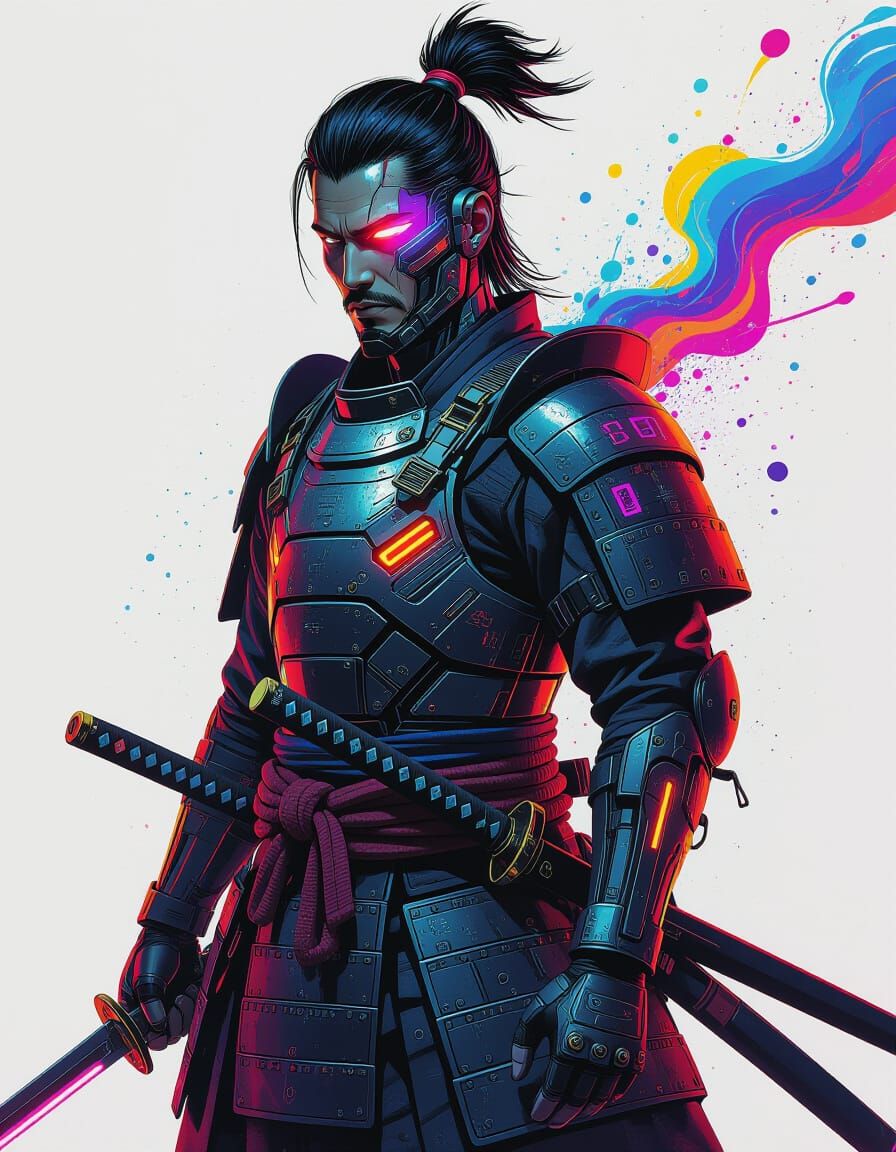 Techno Samurai with Cybernetic Enhancements