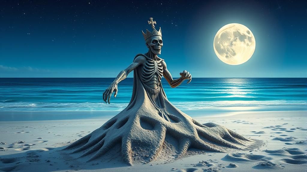 Zombie King Sand Sculpture in Graffiti Art Style