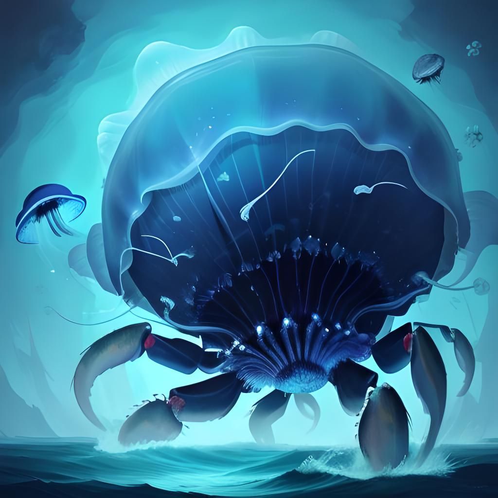 Crab and Jellyfish in Anime Style