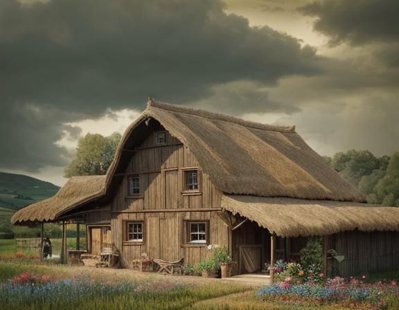 Impressionistic Farmers Gathering in Village Square