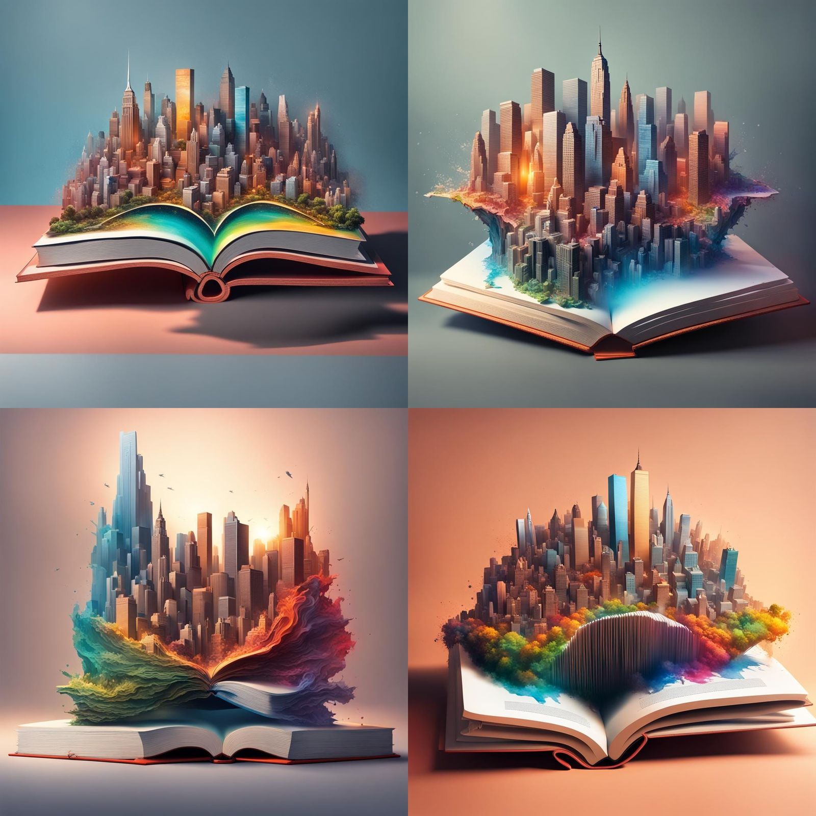 Hyperrealistic City on a Book in Splash Art Style