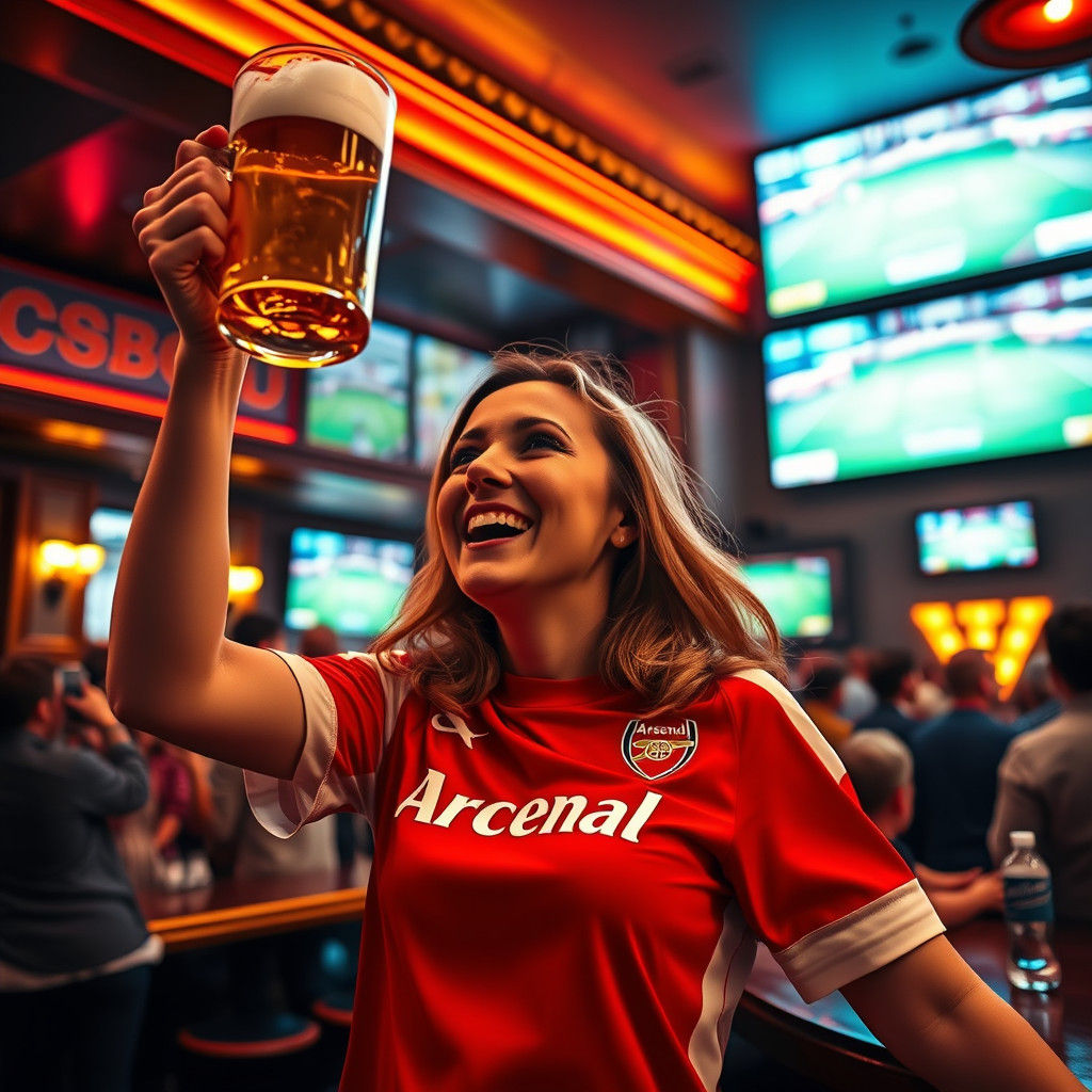 Woman Cheers in Sports Bar in Pop Art Style