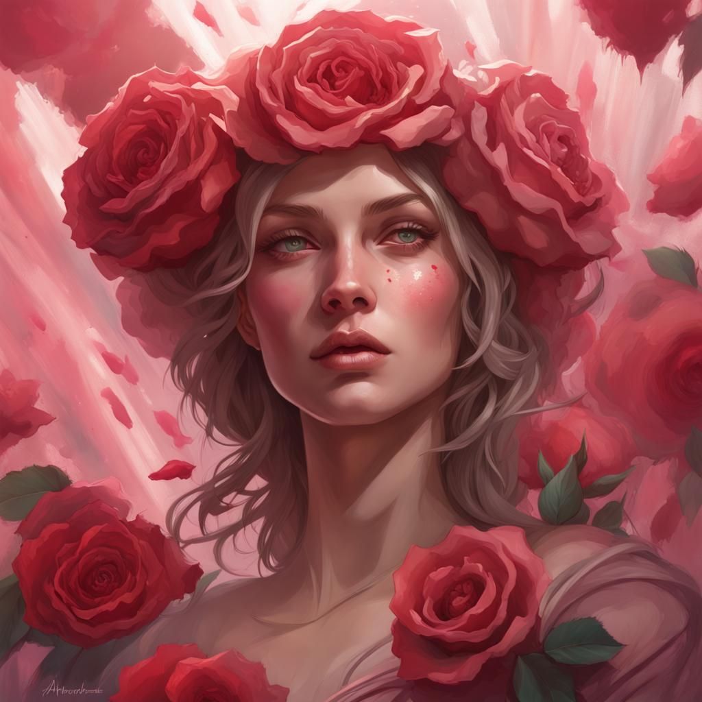Rose Adorned Woman: Hyperdetailed Art Nouveau Portrait