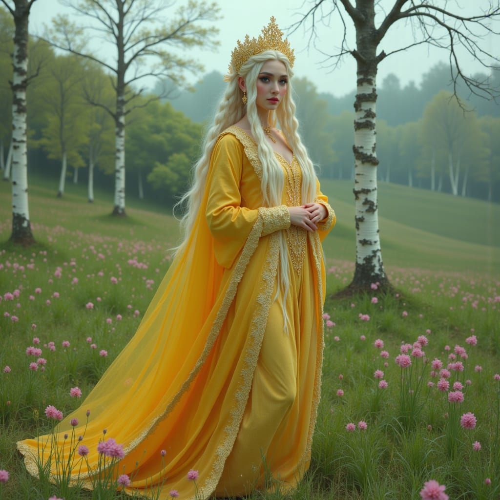 Vesna in Meadow as Dreamy Illustration