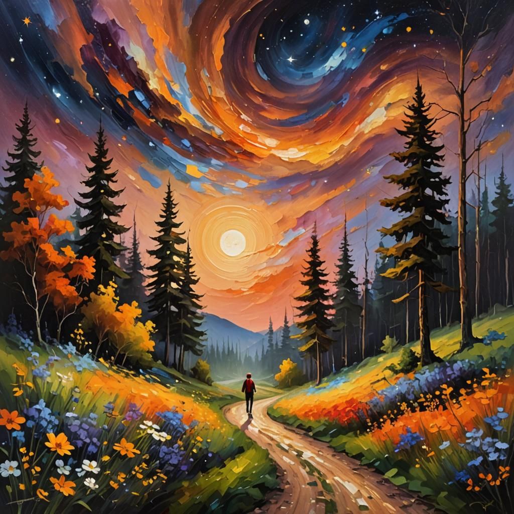 Expressionist Landscape with Figure, Impasto Painting