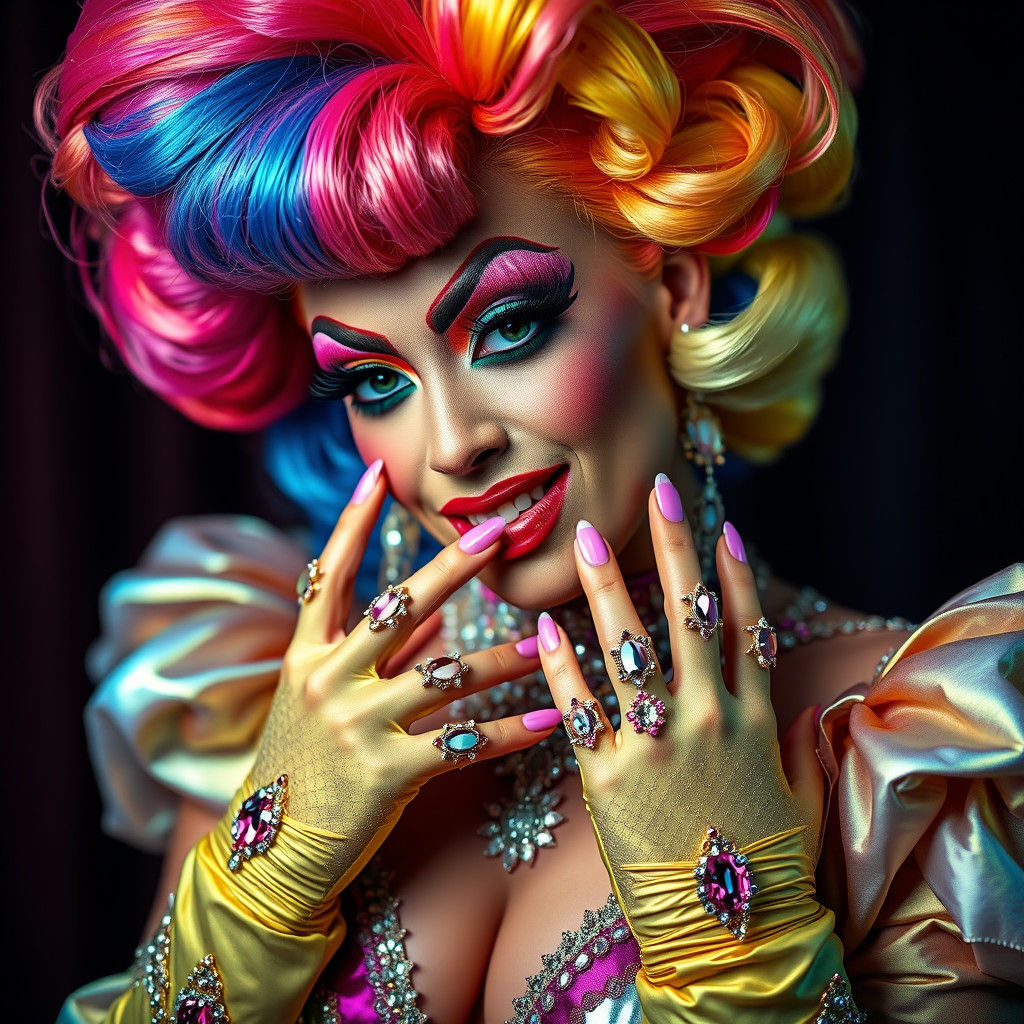 Rainbow Drag Queen Portrait in Cinematic Style