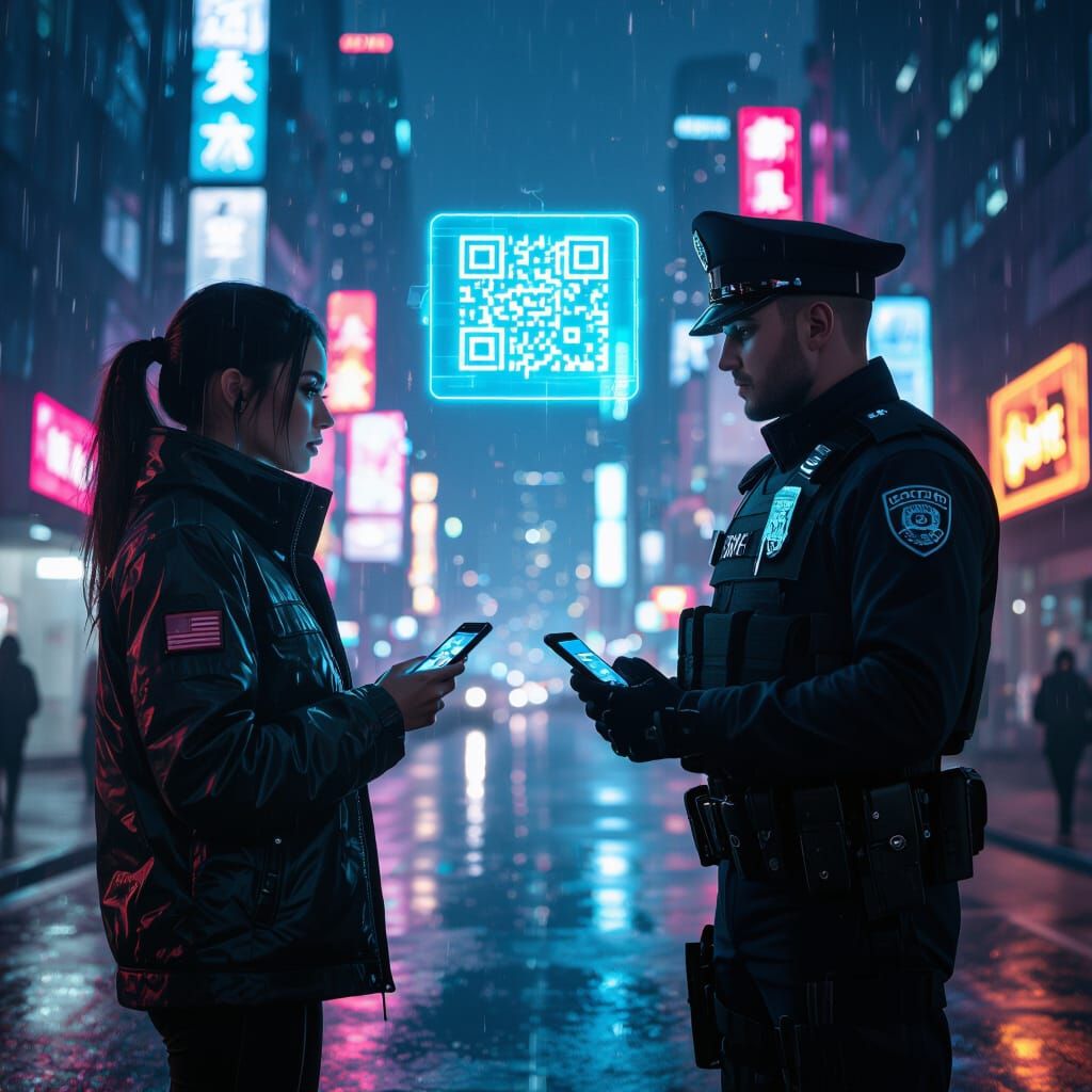 Cyberpunk Standoff: Neon City Night Encounter