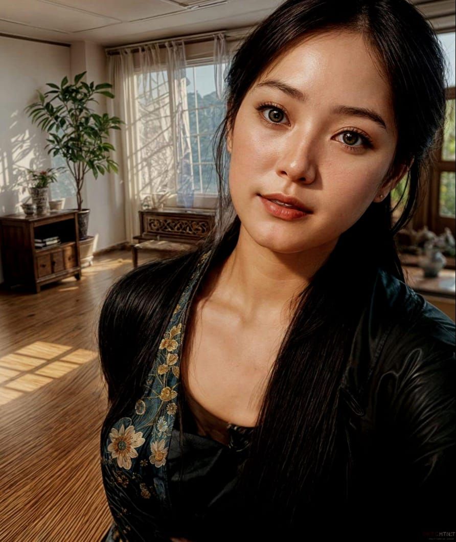 Korean Woman Portrait in Bosch Style, Dynamic Lighting