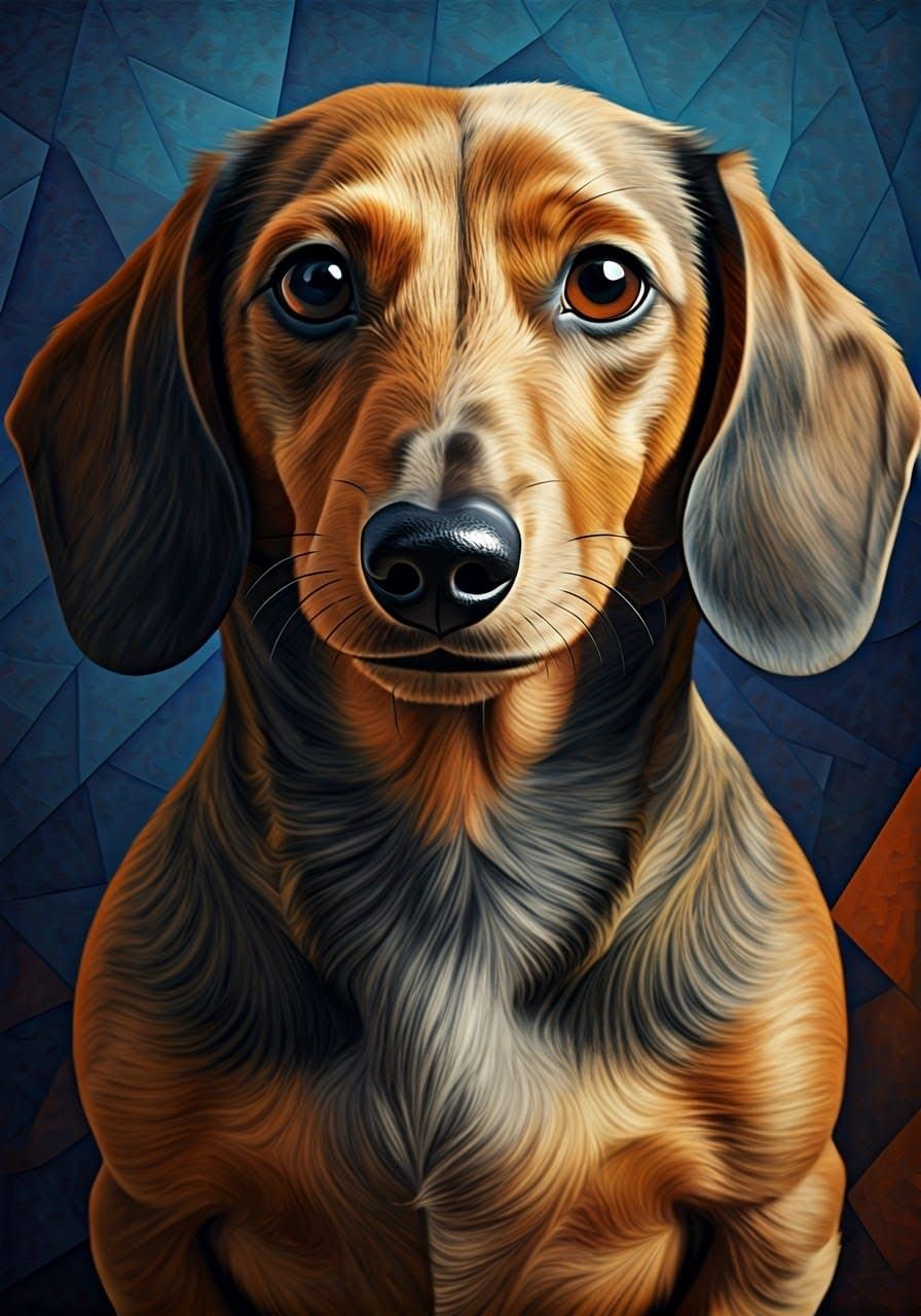 Cubist Dachshund Portrait in Picasso Style