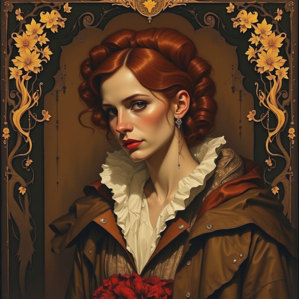 Elegant Woman Portrait in Art Nouveau Cinematic Style