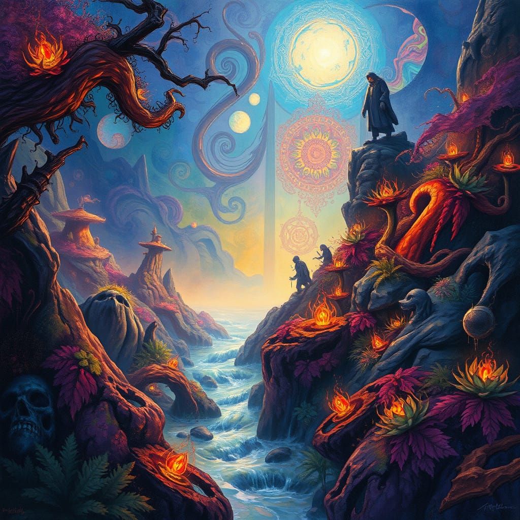 Vibrant Fantasy Realm with Mystical Patterns and Dreamlike L...