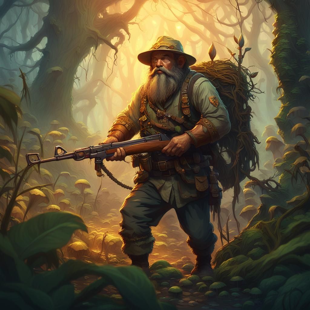 Dwarf Hunter in Jungle: Fantasy Concept Art
