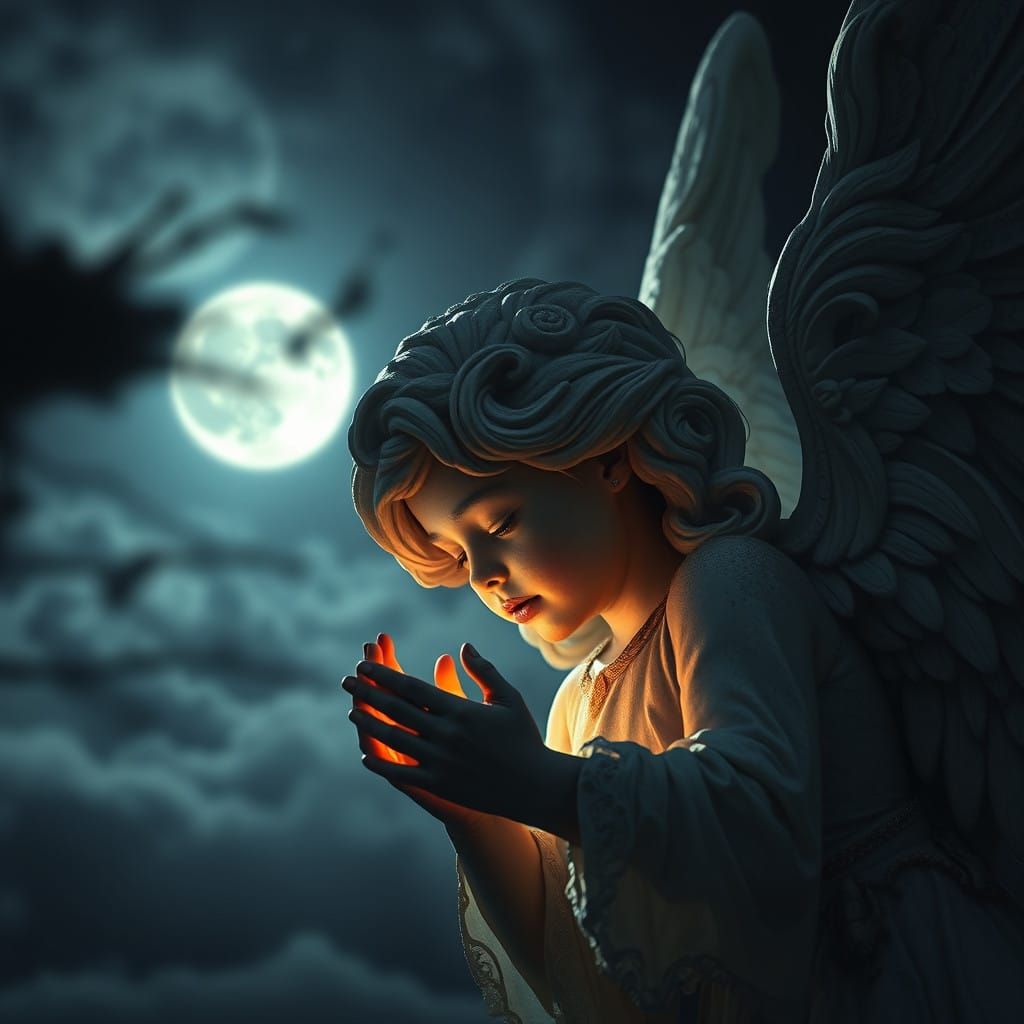 Moonlit Angel: Haunting Hyperrealistic Portrait