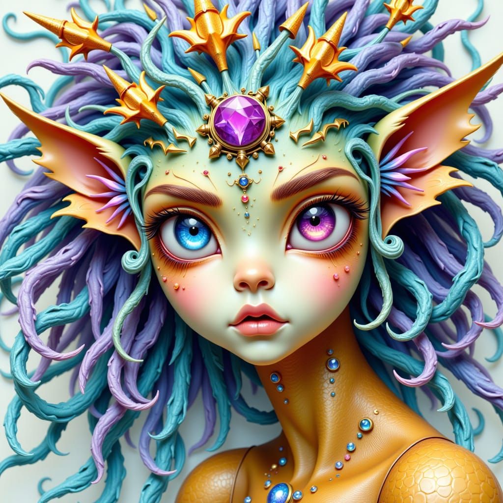 Dreamlike Alien Creature in Vibrant Watercolor Fantasy