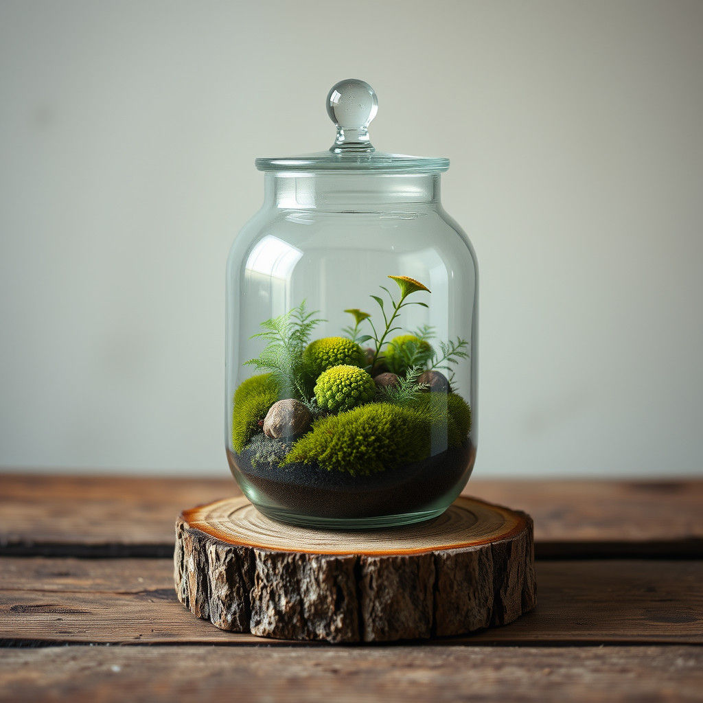 Miniature Ecosystem Inside Glass Jar Illustration