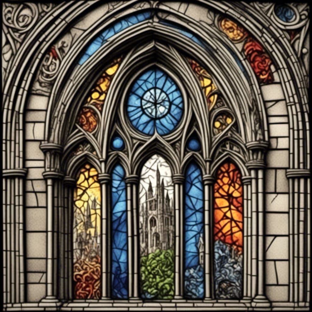 Gothic Tower Stained Glass Window in La Sombra Style