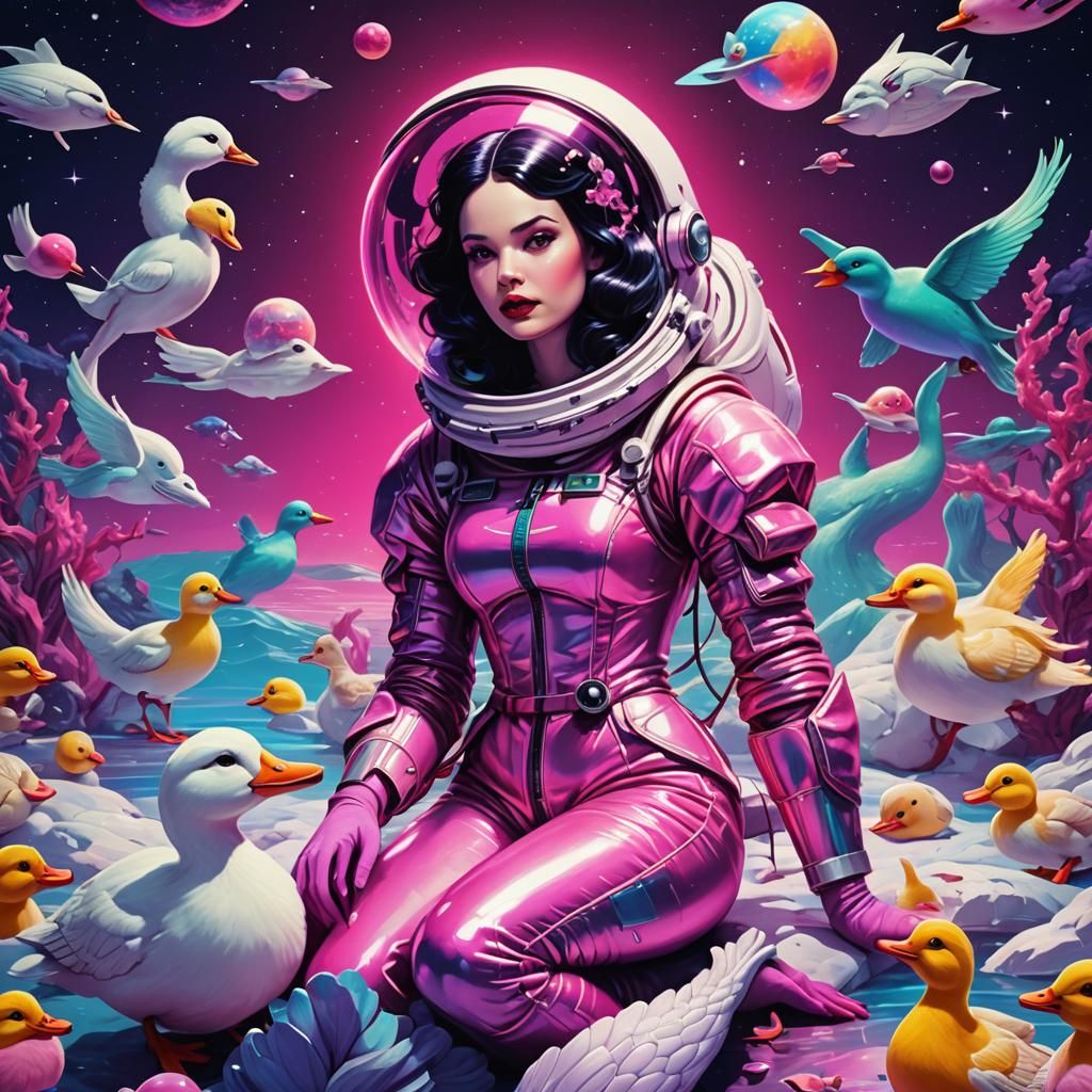 Synthwave Snow White Space Mermaid and Ducks