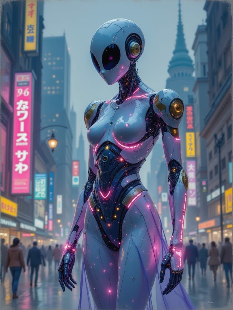 Cyberpunk Goddess in SoftPastel Neon