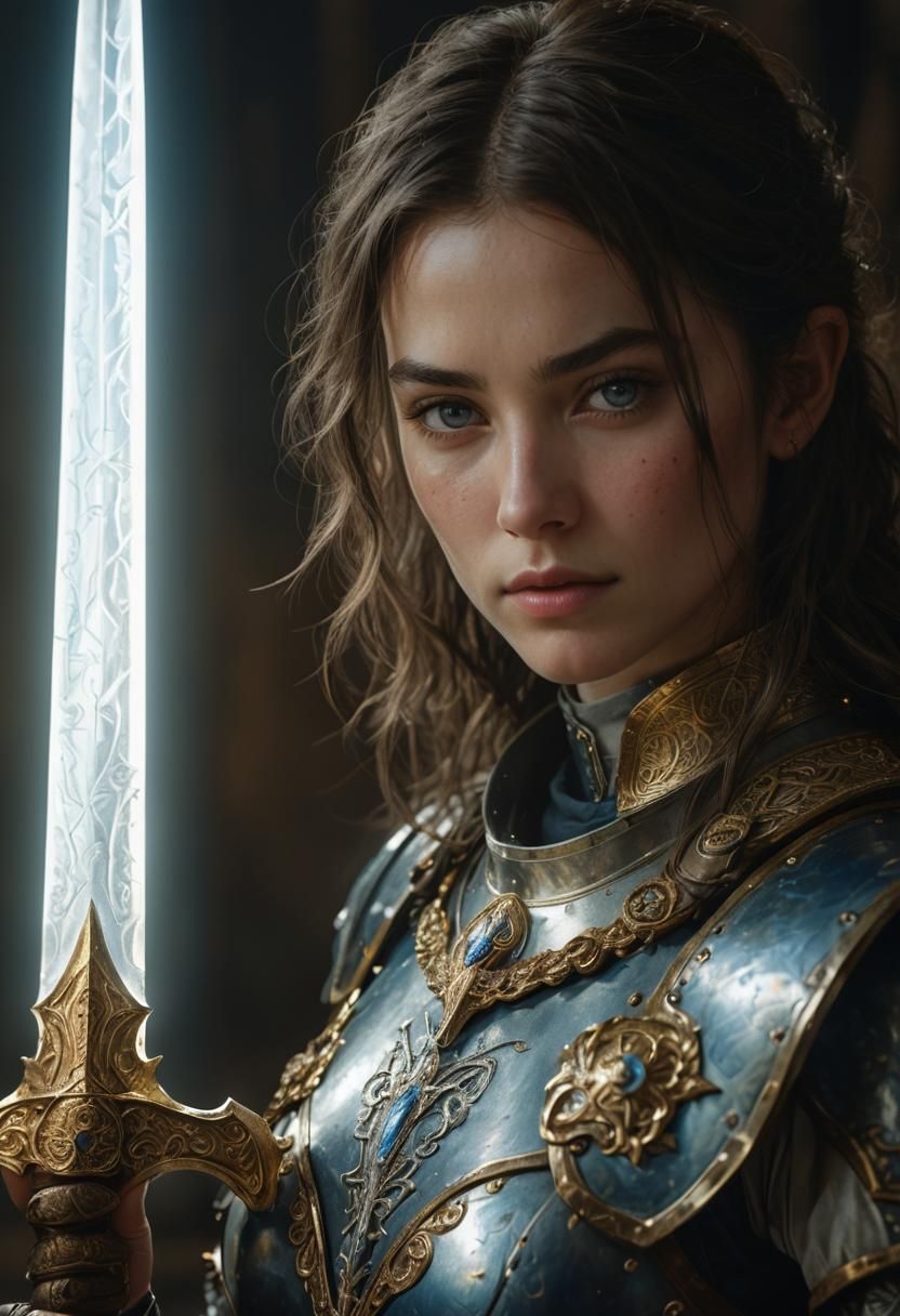 Armored Lady Warrior Portrait in Fantasy Style