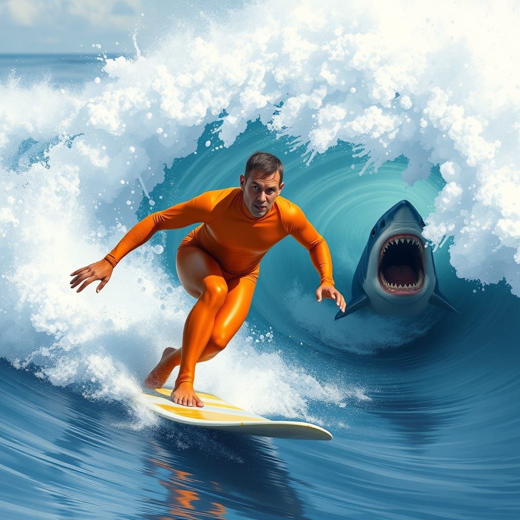 Surfer's Close Call: Shark Emerges from Wave