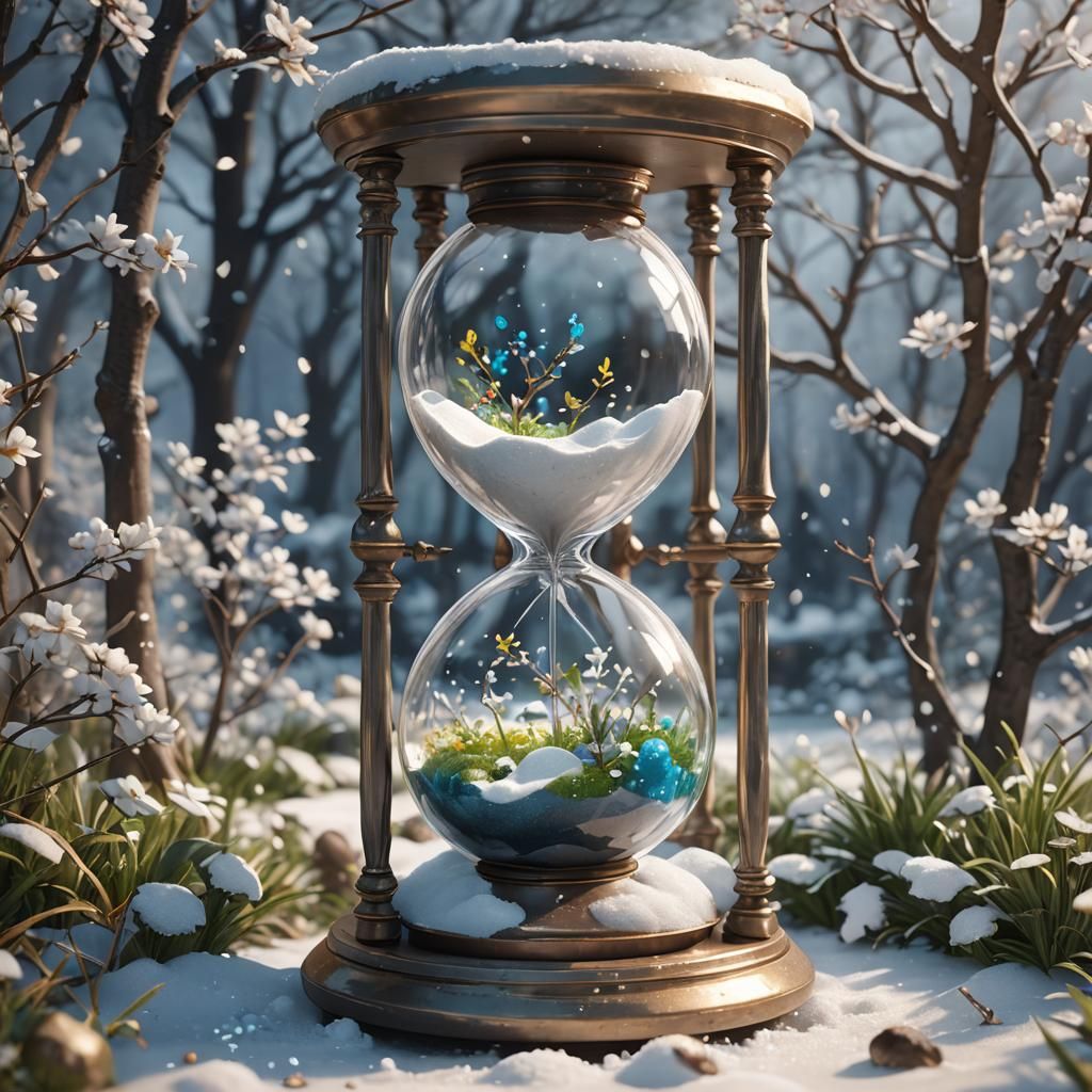Hourglass Displaying Winter to Spring in Anime Style